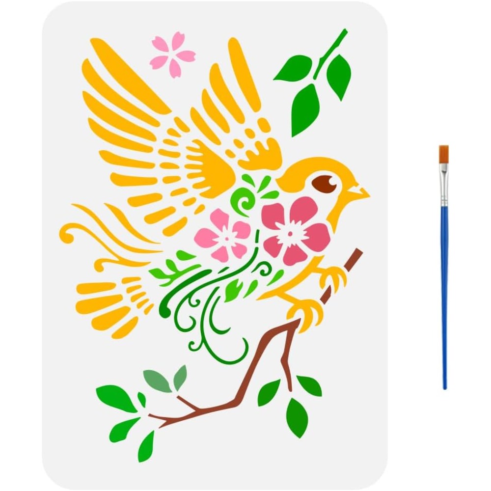 가지에 참새 페인트 브러시로 스텐실 그리기 11.7x8 - Paint Brush 리뷰 및 가격