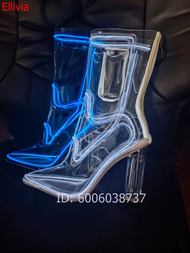 여성용 투명 PVC 앵클 부츠, 뾰족한 앞코, 투명한  - Led Strip Lights 리뷰 및 가격