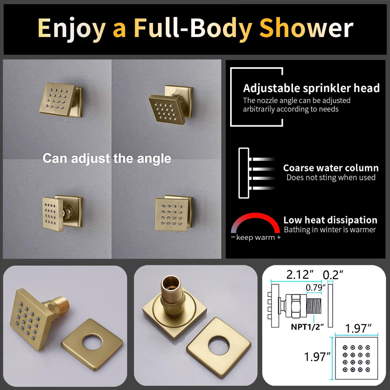 황동 브러시드 골드 디지털 디스플레이 온도조절 샤워 시 - Faucet 리뷰 및 가격